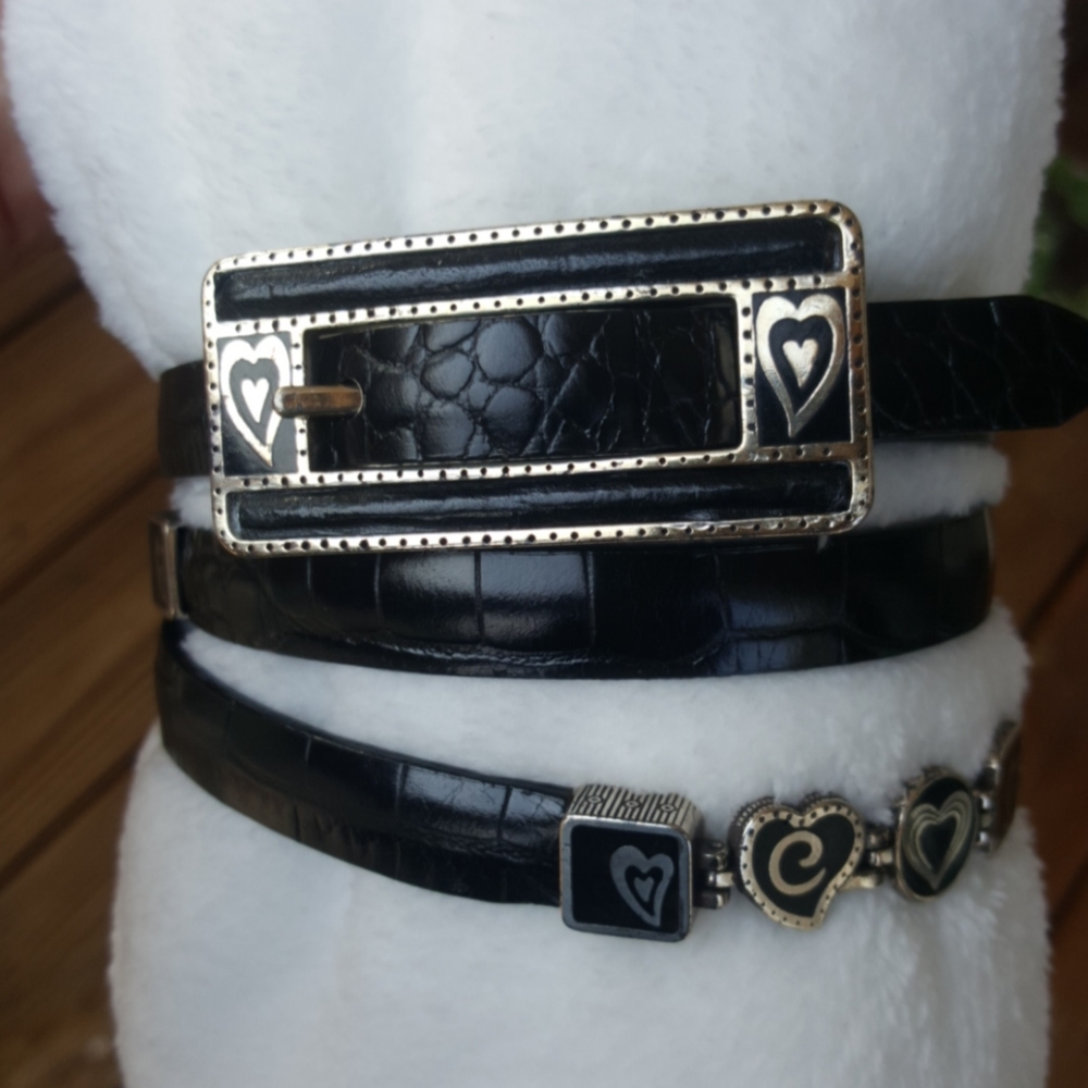BRIGHTON ♡ Gorgeous Vintage 2-Sided Black 'n Brown Leather Belt with 🖤's ML|32